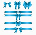 Blue Ribbon and Bow Set for Birthday Christmas Gift Box. Rea Royalty Free Stock Photo