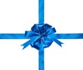 Blue ribbon with a cross and a bow on an isolated backgroun