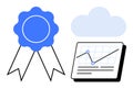 Blue Ribbon with Data Chart and Cloud Representing Achievement and Performance Royalty Free Stock Photo