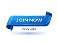 Blue ribbon with \'join now\' text isolated on white background Royalty Free Stock Photo