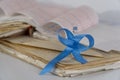 Blue ribbon symbolic for prostate cancer awareness campaign and men`s health