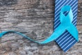 Blue ribbon symbolic for prostate cancer awareness campaign and men`s health in November month
