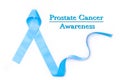 Blue ribbon symbolic for prostate cancer awareness campaign and men`s health in November month isolated on white background