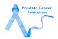 Blue ribbon symbolic for prostate cancer awareness campaign and men`s health in November month isolated on white background