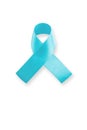 Blue ribbon symbolic of prostate cancer awareness and men`s health in November month isolated on white background