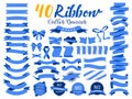 40 Blue Ribbon vector illustration with flat design. Included the graphic element as retro badge, guarantee label, sale tag, disco Royalty Free Stock Photo