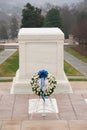 Blue ribboned wreath in front of the Tomb of the Unknown Soldier at Arlington National Cemetery Royalty Free Stock Photo