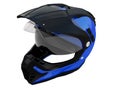 Blue rider helmet for race with black or white accesories on a white background 3d rendering Royalty Free Stock Photo