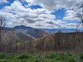 Blue ridge mountains clouds early spring.