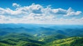 Blue Ridge Parkway summer Landscape. Beautiful summer mountain panorama. Green mountains and layers of hills. Near Asheville,