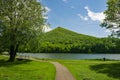 Walking Trail, Bridge, Abbott Lake and Sharp Top Mountain Royalty Free Stock Photo