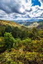 Blue ridge and smoky mountains changing color in fall Royalty Free Stock Photo