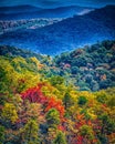 Blue ridge and smoky mountains changing color in fall Royalty Free Stock Photo