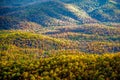 Blue ridge and smoky mountains changing color in fall Royalty Free Stock Photo