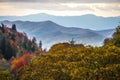 Blue ridge and smoky mountains changing color in fall Royalty Free Stock Photo