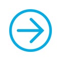 Blue right next arrow in blue circle. Icon for buttons on your web site pages