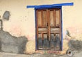 Blue-rimmed wooden door, Mexico