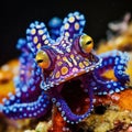 Blue ringed octopus on reeftop in Lembeh