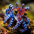 Ai Generated illustration Wildlife Concept of Blue ringed octopus on reeftop in Lembeh Strait Indonesia