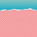 Blue ripped paper vector with pink wafer pattern background
