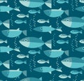 Blue river fish seamless pattern.