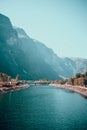 blue landscape with a river among the mountains Royalty Free Stock Photo