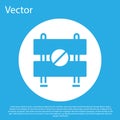 Blue Road barrier icon isolated on blue background. Symbol of restricted area which are in under construction processes