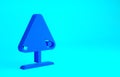 Blue Road sign avalanches icon isolated on blue background. Snowslide or snowslip rapid flow of snow down a sloping surface.