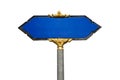 Blue road sign pole