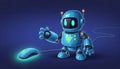 Blue Robot Controlling Computer Mouse. Royalty Free Stock Photo