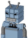 Blue Robot With Cube Head And Keyboard Mouth And Angry Eyes And Double Antenna