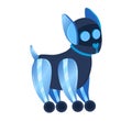 Blue robot dog with glowing eyes and heart-shaped nose. Futuristic robotic pet design with mechanical joints