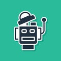 Blue Robot icon isolated on green background. Artificial intelligence, machine learning, cloud computing. Vector Royalty Free Stock Photo