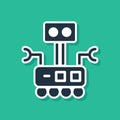 Blue Robot icon isolated on green background. Artificial intelligence, machine learning, cloud computing. Vector Royalty Free Stock Photo