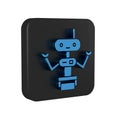 Blue Robot icon isolated on transparent background. Black square button. Royalty Free Stock Photo