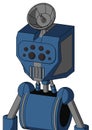 Blue Robot With Mechanical Head And Vent Mouth And Bug Eyes And Radar Dish Hat