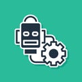 Blue Robot setting icon isolated on green background. Artificial intelligence, machine learning, cloud computing. Vector Royalty Free Stock Photo