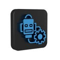 Blue Robot setting icon isolated on transparent background. Artificial intelligence, machine learning, cloud computing