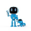 Blue robotic assistant or artificial intelligence robot with dog robot Royalty Free Stock Photo