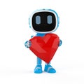 Blue robotic assistant or artificial intelligence robot with red heart