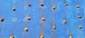 blue rock climbing wall with rustic texture and dots