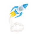 Blue Rocket as Spacecraft with Engine Exhaust Launching in Space Vector Illustration