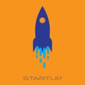 Blue rocket launch flat icon, business start up concept vector illustration Royalty Free Stock Photo