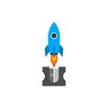 Blue Rocket Launching from Black Pencil Sharpener Vector Illustration Design Royalty Free Stock Photo