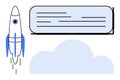 Rocket launching with cloud and rectangular text box for creative messaging and innovation themes Royalty Free Stock Photo