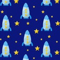 blue rockets are flying children's pattern night cosmos stars