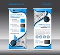Blue Roll up banner, stand template, banner design, cosmetics ba Royalty Free Stock Photo