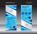 Blue roll up banner stand template, stand design,banner design