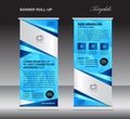 Blue roll up banner stand template, stand design,banner design Royalty Free Stock Photo