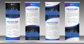 Blue Roll up banner template, stand design, Pull up, display, advertisement, business flyer, poster, presentation, corporate, web